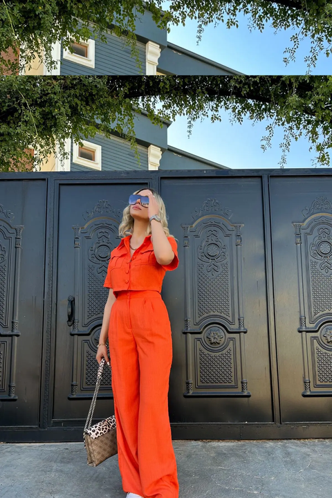 New High Waist Loose Work Crop Tank Top & Wide Leg Pants Set CODE: KAR3809