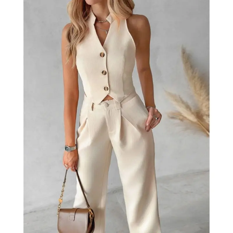 Fashion Elegant Sleeveless Waist coat Slim Short Jacket Office Pant 2 Piece Set CODE: KAR3812
