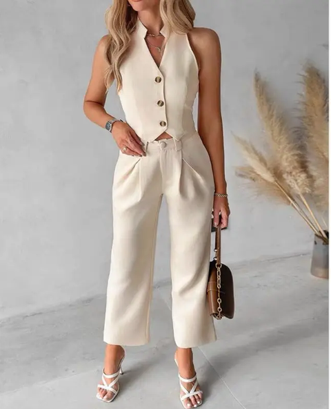 Fashion Elegant Sleeveless Waist coat Slim Short Jacket Office Pant 2 Piece Set CODE: KAR3812