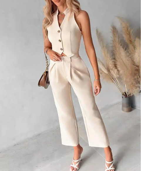 Fashion Elegant Sleeveless Waist coat Slim Short Jacket Office Pant 2 Piece Set CODE: KAR3812
