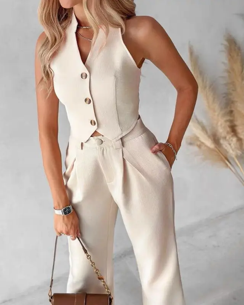 Fashion Elegant Sleeveless Waist coat Slim Short Jacket Office Pant 2 Piece Set CODE: KAR3812