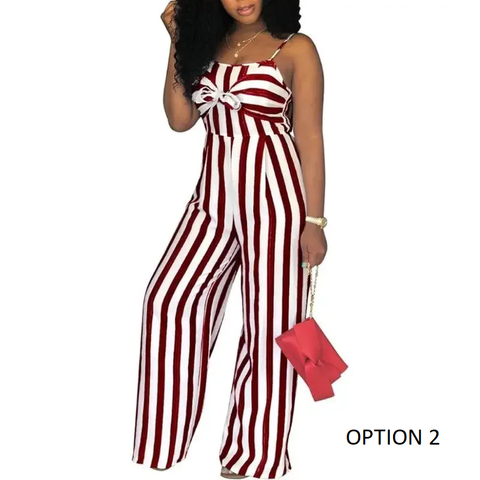 New Sexy Striped One-Piece Pants Casual Wide Leg Leisure Bridesmaid Jumpsuit CODE: KAR3814