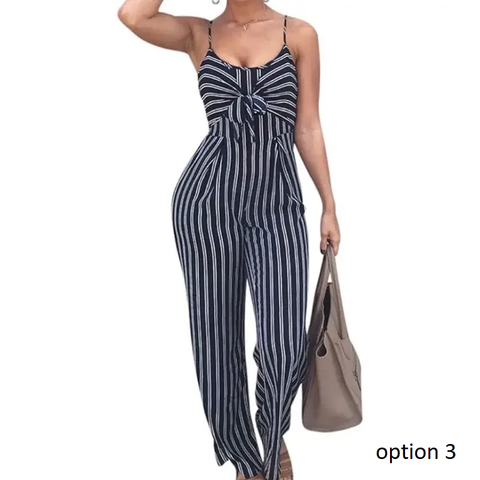 New Sexy Striped One-Piece Pants Casual Wide Leg Leisure Bridesmaid Jumpsuit CODE: KAR3814