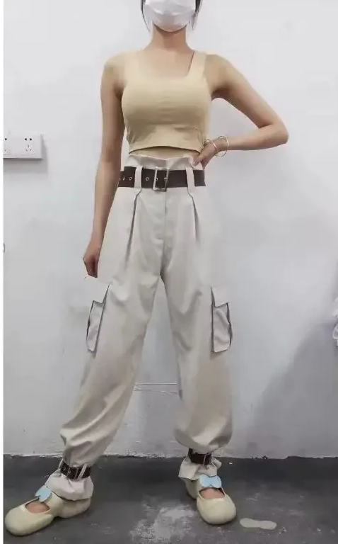 New Casual Design Style Accordion Pockets And Cuff Tie Loose Long Pants CODE: KAR3815