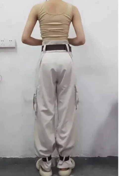 New Casual Design Style Accordion Pockets And Cuff Tie Loose Long Pants CODE: KAR3815