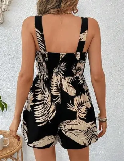 New casual printed strapless shoulder strap one-piece short Jumpsuit CODE: KAR3816