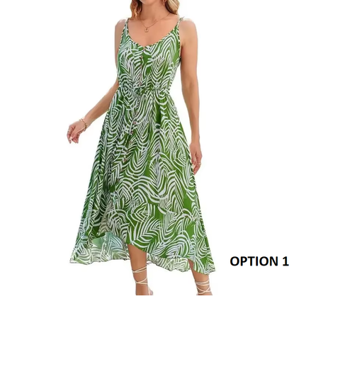 New Casual Sleeveless V-neck Light weight Floaty Strapless Printed Midi Dress CODE: KAR3817