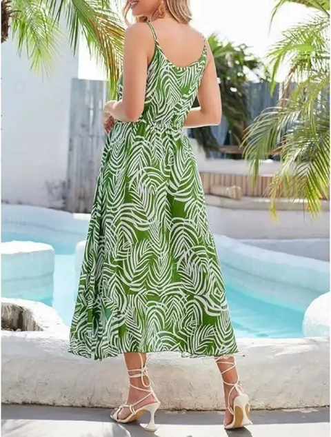 New Casual Sleeveless V-neck Light weight Floaty Strapless Printed Midi Dress CODE: KAR3817