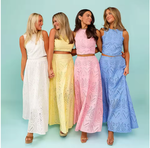 New Casual Sleeveless Top Embroidered Pocket Long Skirts Two-Piece Set CODE: KAR3818