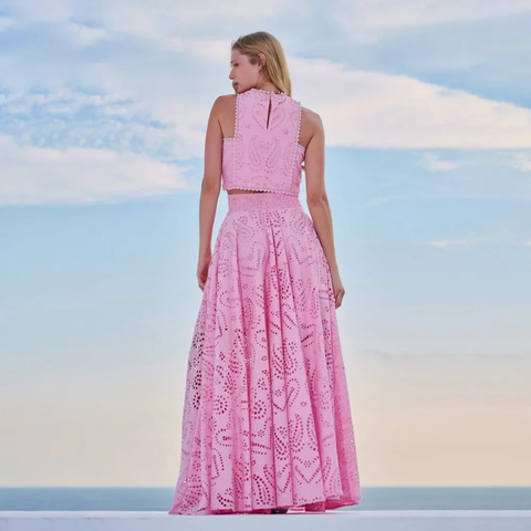 New Casual Sleeveless Top Embroidered Pocket Long Skirts Two-Piece Set CODE: KAR3818