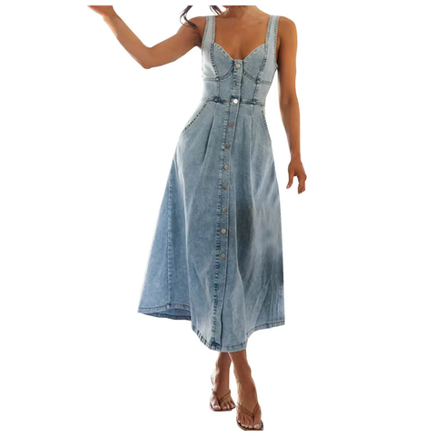 New Sleeveless Button A Line Jean Dress CODE: KAR3821