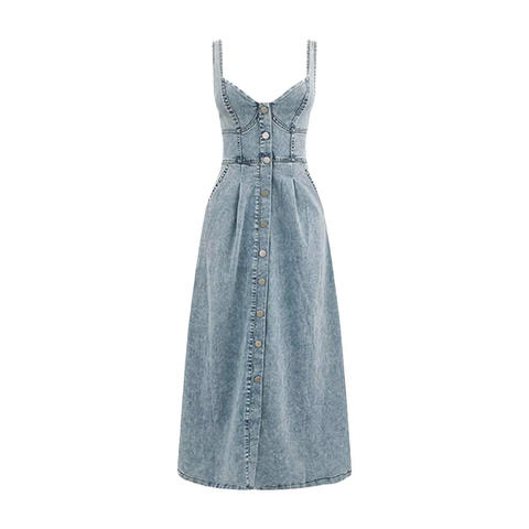 New Sleeveless Button A Line Jean Dress CODE: KAR3821