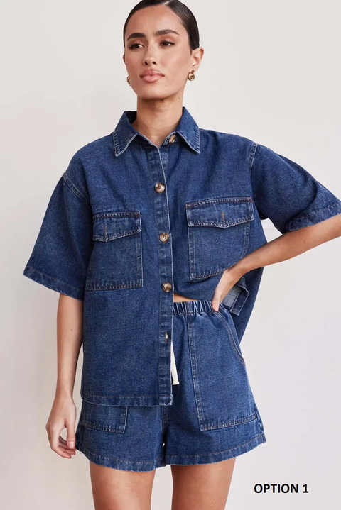 New Retro Casual Loose Pocket Sleeved Shirt Shorts Set CODE: KAR3826