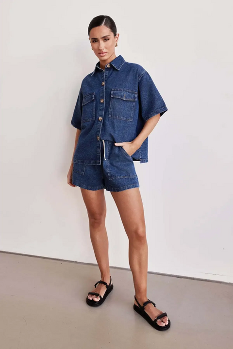New Retro Casual Loose Pocket Sleeved Shirt Shorts Set CODE: KAR3826