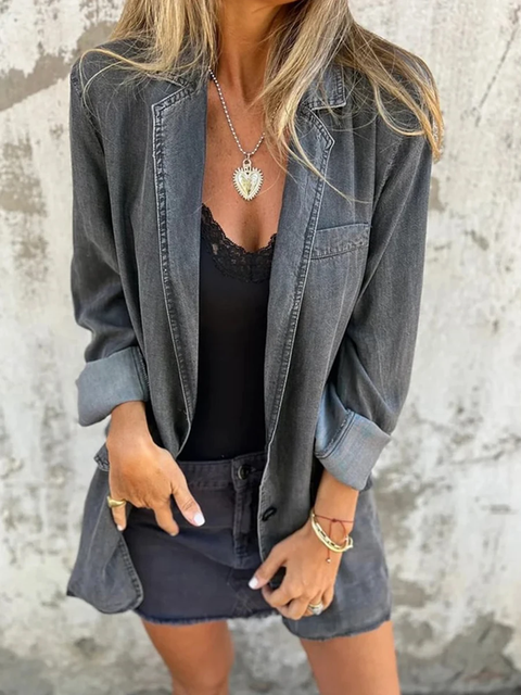 New Long Sleeve Button Down Jean Jacket Fall Coat CODE: KAR3830