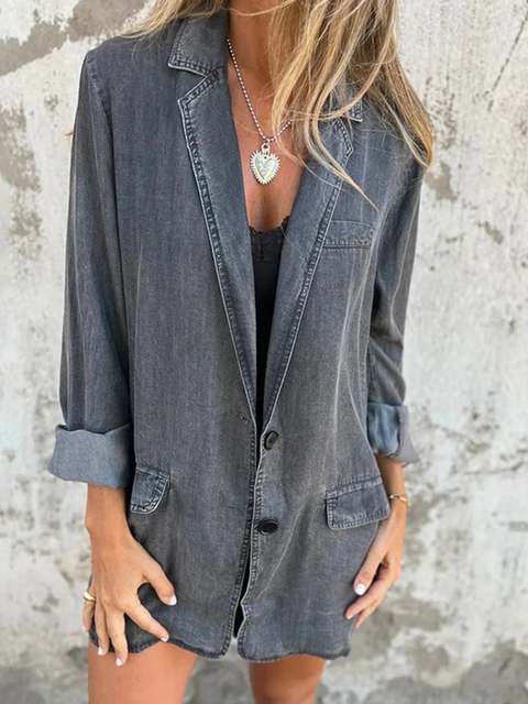 New Long Sleeve Button Down Jean Jacket Fall Coat CODE: KAR3830