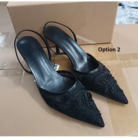 Fashion Elegant Pointed toe Mesh Flowers Embroided  Beading Thin High heels CODE: KAR3831