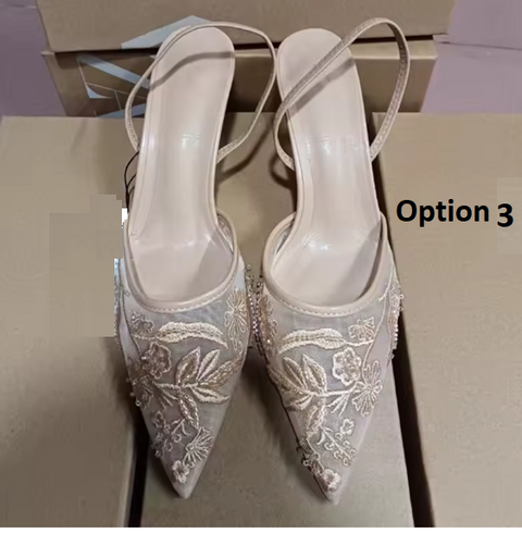 Fashion Elegant Pointed toe Mesh Flowers Embroided  Beading Thin High heels CODE: KAR3831