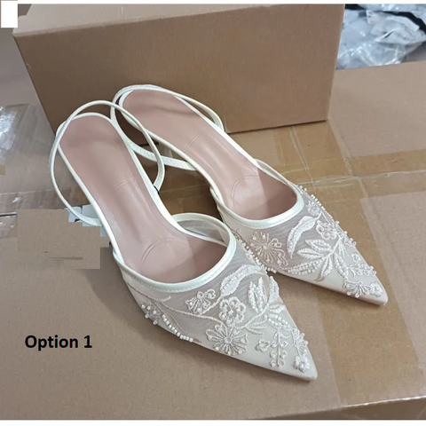 Fashion Elegant Pointed toe Mesh Flowers Embroided  Beading Thin High heels CODE: KAR3831