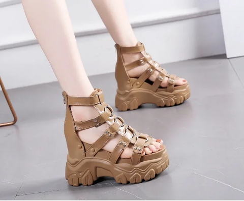 New Summer Soft Bottom Light High Top Exposure Toe Slope Heel Shoes CODE: KAR3839
