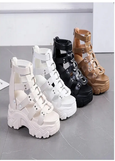 New Summer Soft Bottom Light High Top Exposure Toe Slope Heel Shoes CODE: KAR3839