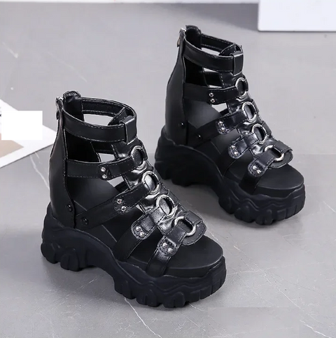 New Summer Soft Bottom Light High Top Exposure Toe Slope Heel Shoes CODE: KAR3839
