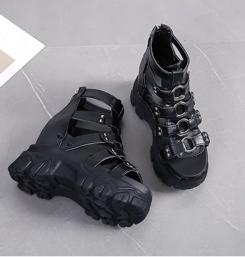 New Summer Soft Bottom Light High Top Exposure Toe Slope Heel Shoes CODE: KAR3839