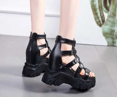 New Summer Soft Bottom Light High Top Exposure Toe Slope Heel Shoes CODE: KAR3839