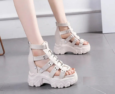 New Summer Soft Bottom Light High Top Exposure Toe Slope Heel Shoes CODE: KAR3839