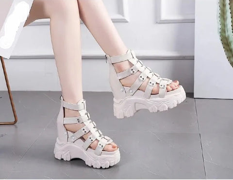 New Summer Soft Bottom Light High Top Exposure Toe Slope Heel Shoes CODE: KAR3839