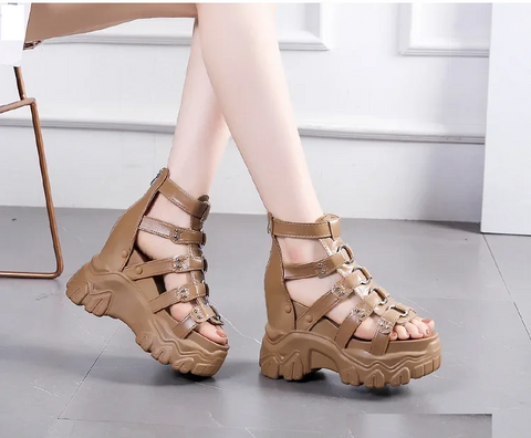 New Summer Soft Bottom Light High Top Exposure Toe Slope Heel Shoes CODE: KAR3839
