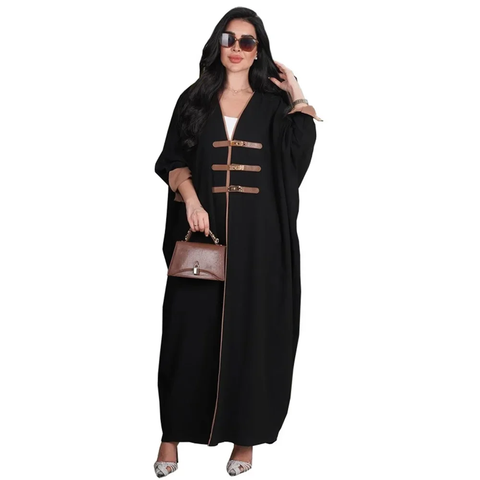 New Fashion Modest Solid Open Buckle Sleeve Long Dress CODE: KAR3843