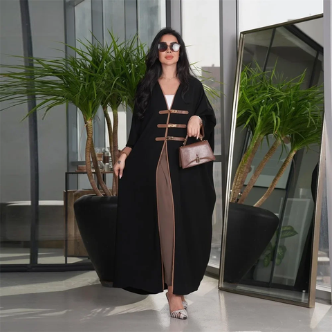 New Fashion Modest Solid Open Buckle Sleeve Long Dress CODE: KAR3843