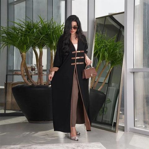 New Fashion Modest Solid Open Buckle Sleeve Long Dress CODE: KAR3843