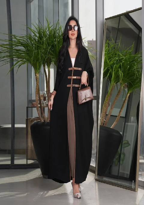 New Fashion Modest Solid Open Buckle Sleeve Long Dress CODE: KAR3843