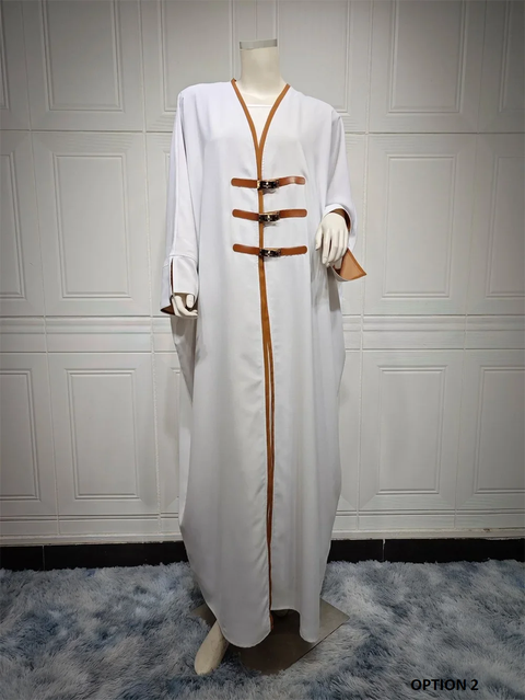 New Fashion Modest Solid Open Buckle Sleeve Long Dress CODE: KAR3843