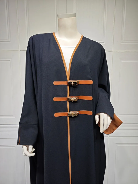 New Fashion Modest Solid Open Buckle Sleeve Long Dress CODE: KAR3843