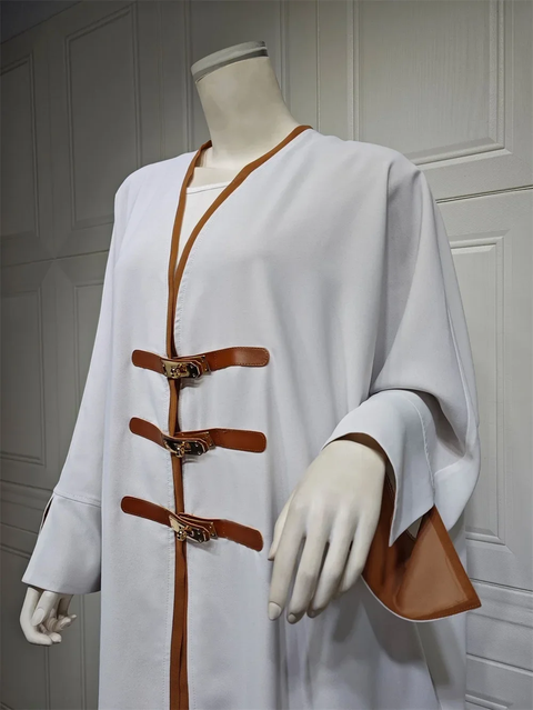 New Fashion Modest Solid Open Buckle Sleeve Long Dress CODE: KAR3843