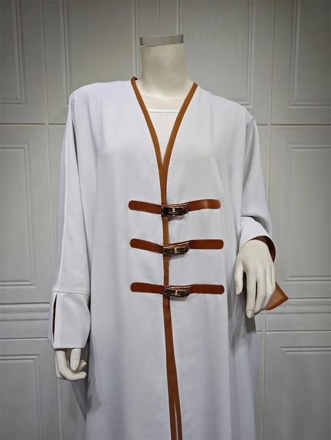 New Fashion Modest Solid Open Buckle Sleeve Long Dress CODE: KAR3843