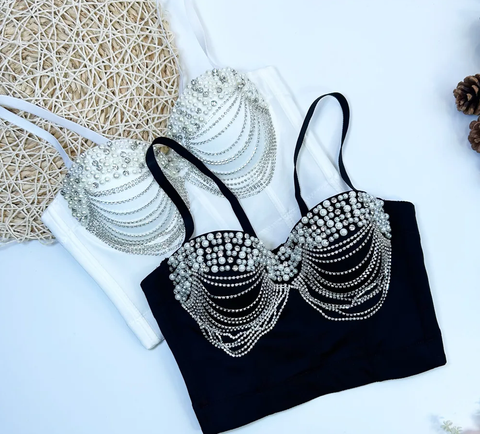 New Diamonds Pearl Chain Crop Top CODE: KAR3845