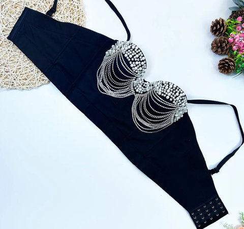 New Diamonds Pearl Chain Crop Top CODE: KAR3845