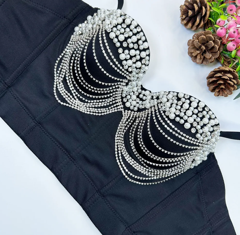 New Diamonds Pearl Chain Crop Top CODE: KAR3845