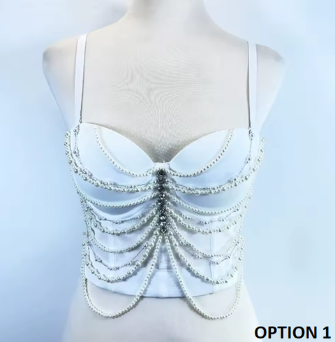 New Diamonds Pearl Chain Crop Top CODE: KAR3845