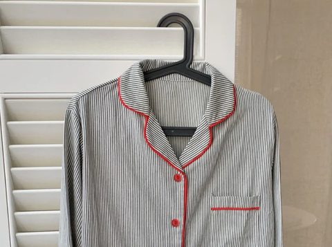 New Striped Long Sleeve Cardigan Buttoned Nightwear Pajama Set CODE: KAR3848