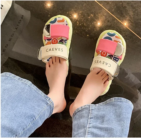 New Style Casual Candy Stripe Design Thick Sole Slippers CODE: KAR3853