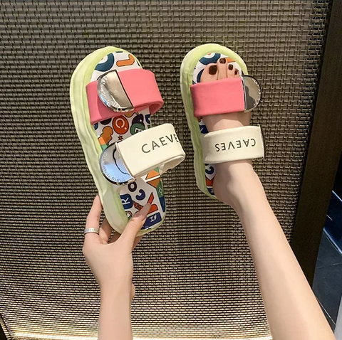 New Style Casual Candy Stripe Design Thick Sole Slippers CODE: KAR3853