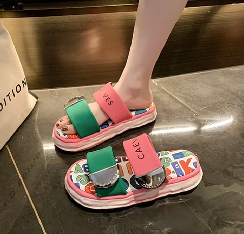 New Style Casual Candy Stripe Design Thick Sole Slippers CODE: KAR3853