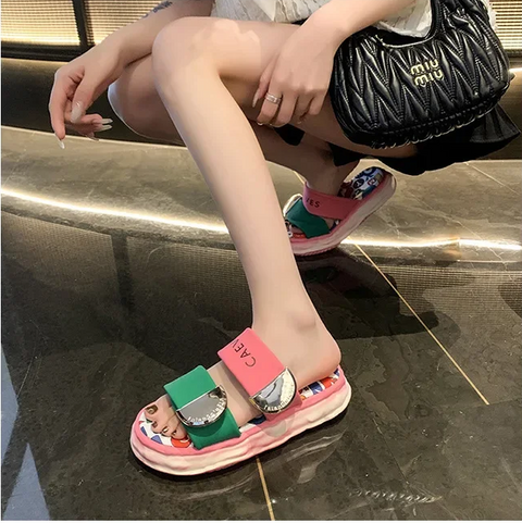 New Style Casual Candy Stripe Design Thick Sole Slippers CODE: KAR3853