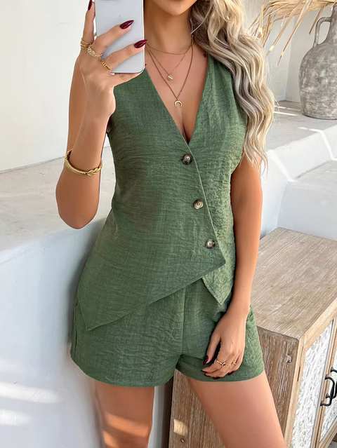 New Fashion Elegant Cardigan Vest Shorts 2 piece Set CODE: KAR3858