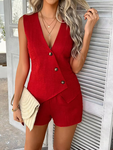 New Fashion Elegant Cardigan Vest Shorts 2 piece Set CODE: KAR3858